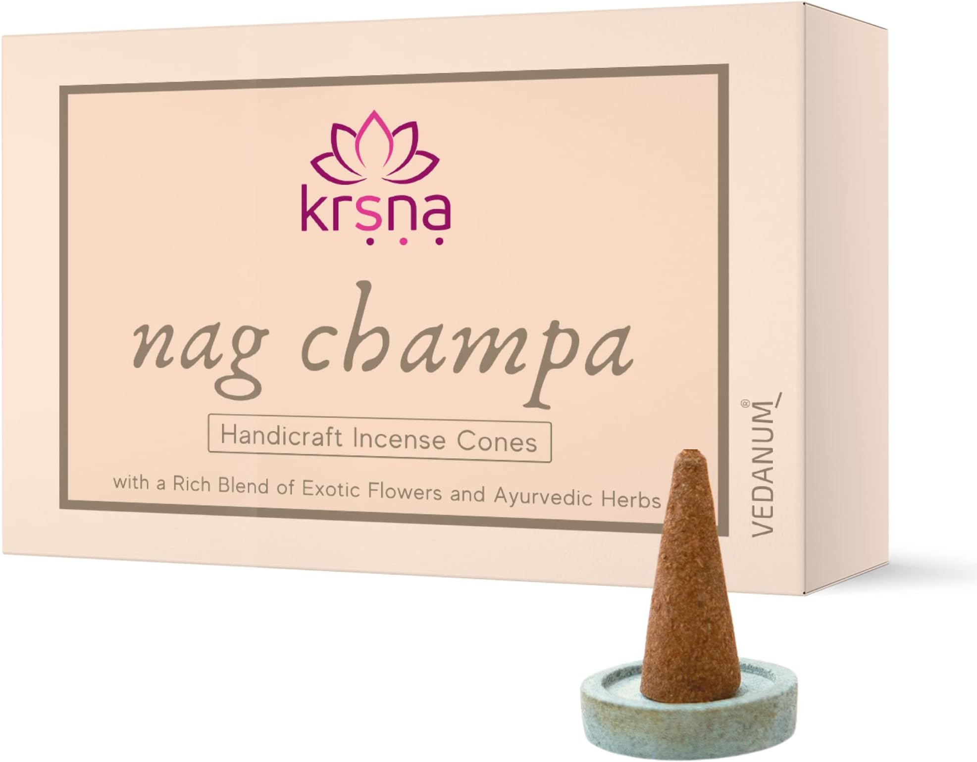 Vedanum Charcoal Free Nagchampa Incense Cones Organic Dhoop for Meditation, Pooja, and Air Purification - 60 Gm