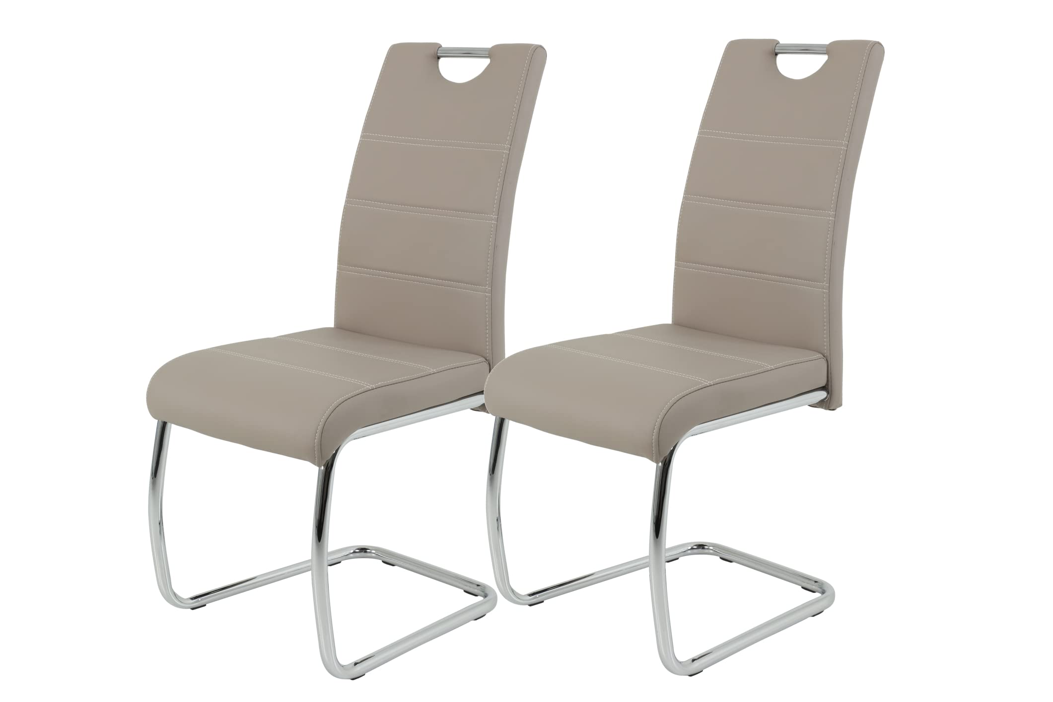 Hela Tische 2er Set Schwingstuhl, Küchenstuhl Flora, Kunstleder Cappuccino, Griffmulde, Metallgestell verchromt, 42x57x98 cm