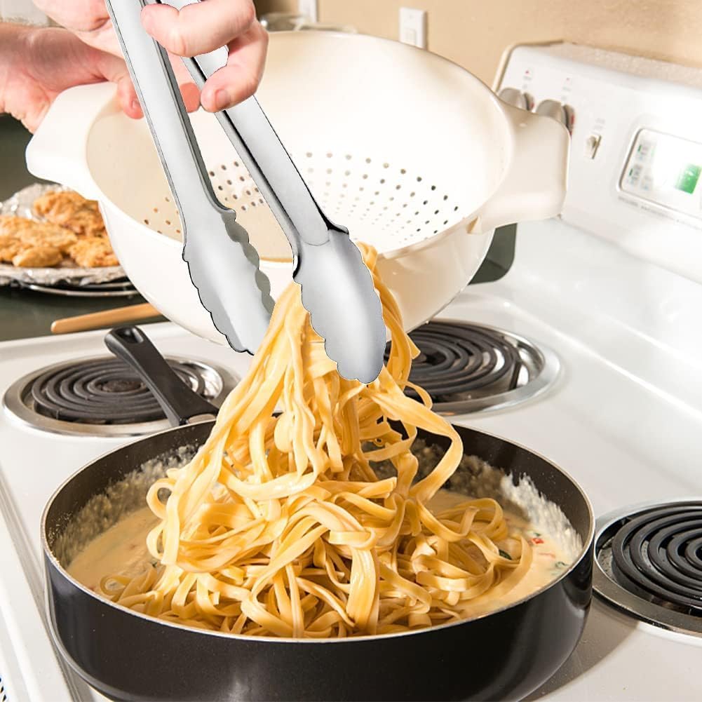 4 PCS Serving Tongs Sliver Tongs 9 Inch Serving Utensils Stainless Steel Serving Tongs for Salad Buffet Appetizer Dessert Tong for Food Parties (9 INCH, Sliver)