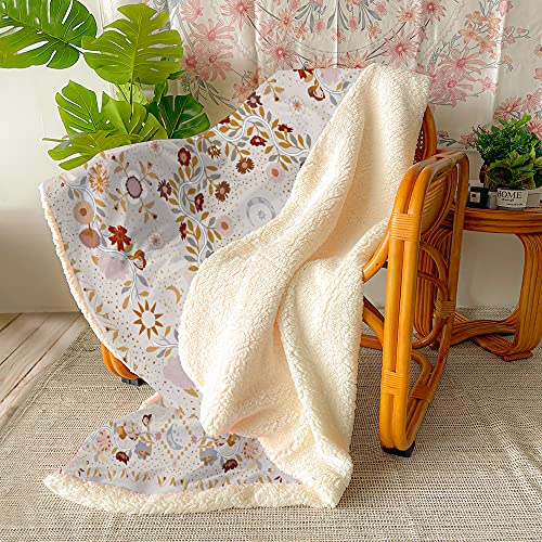 Manta Sherpa Franela Reversible,Manta con Estampado de Flores de Plantas , Manta Felpa de Sofá, 100% Microfibra, Suave, Caliente, Transpirable para Hogar, Oficina, Viaje (150 x 200 cm, MRT133355) Cover