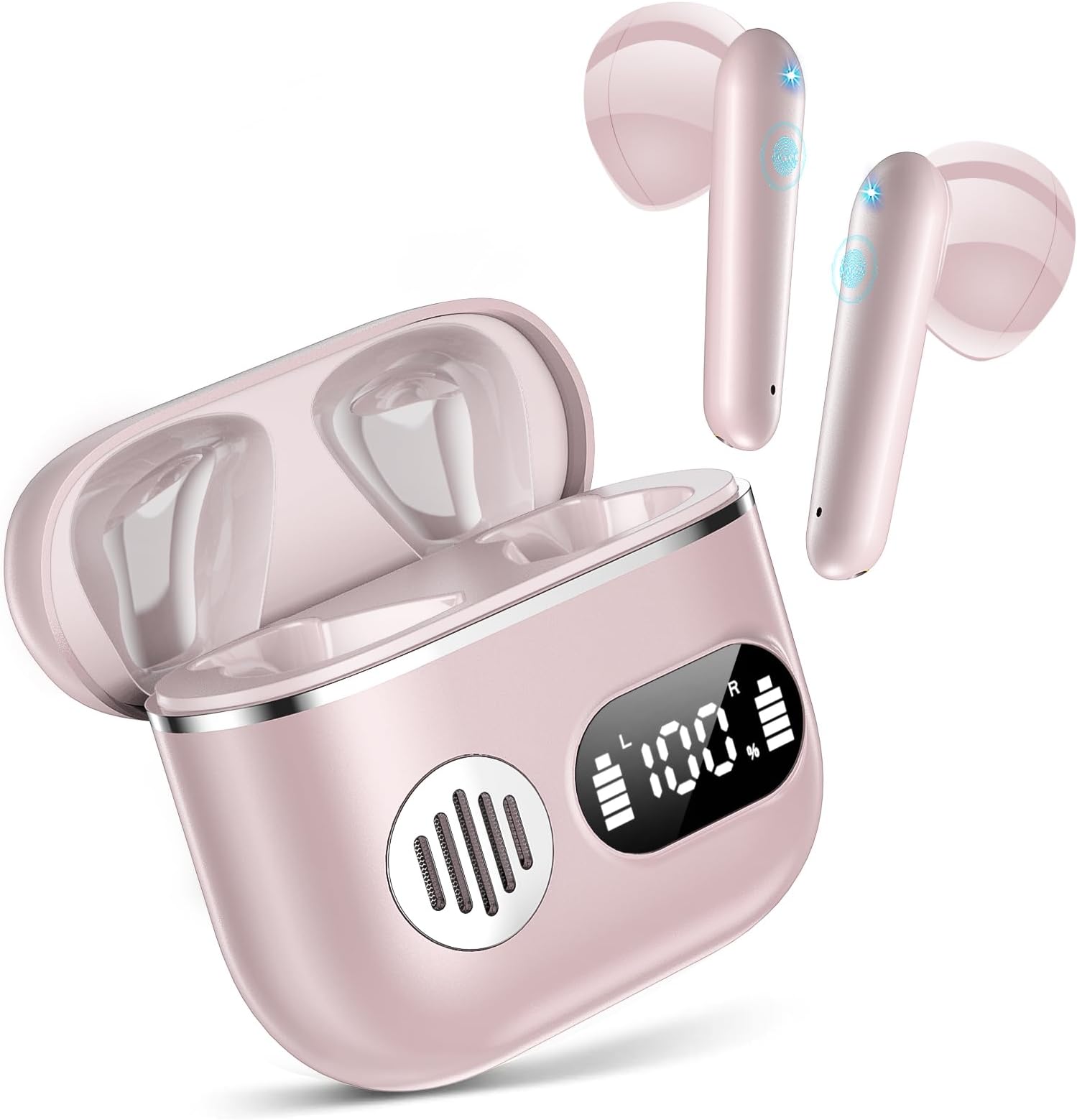 Wireless Earbuds 2026 Sport Bluetooth Headphones Stereo Earphones with ENC Mic Wireless Earphones In Ear Earbuds with Dual LED Display, 48H Playtime, Running Headphones IP7 Waterproof, Ceramic Pink
