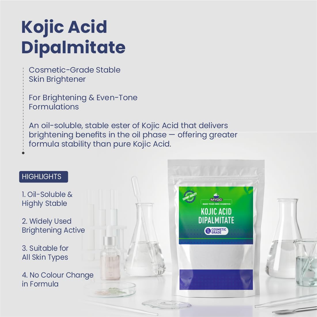 MYOC Kojic Acid Dipalmitate for DIY skincare - 30 g — cosmetic grade oil-soluble brightening active for face cream, serum and sunscreen formulations 1