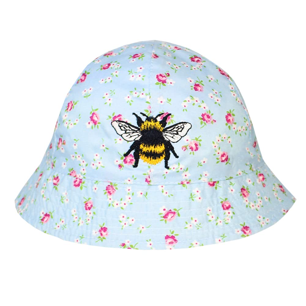 TeddyT's Baby Girl's Bumble Bee Floral Summer Sun Hat (as8, Age, 12_Months, 24_Months, Regular, Baby Blue)