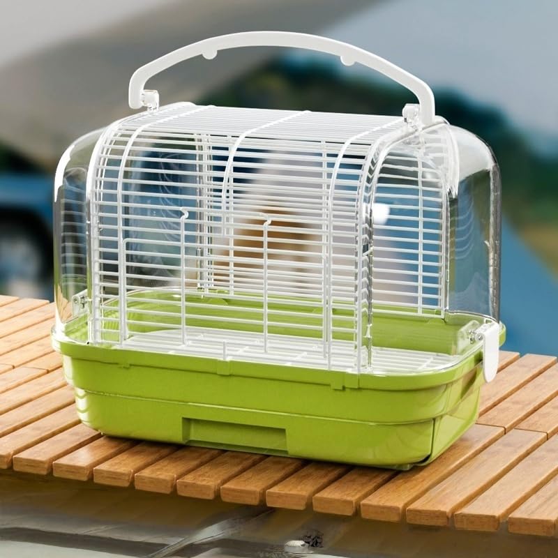Lightweight Travel Bird Cage Carrier Metal & Plastic Ventilated Aviary with Handle Removable Tray for Budgies Lovebirds Cockatiels (green,Simple style)