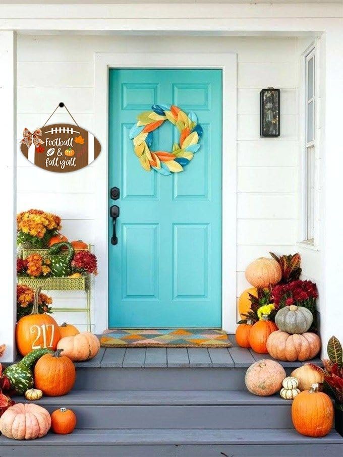 Vista 3 de Letrero de bienvenida de otoño de 12 pulgadas, letrero de fútbol y otoño de Y'all, letrero de otoño para puerta delantera, coronas de fútbol
