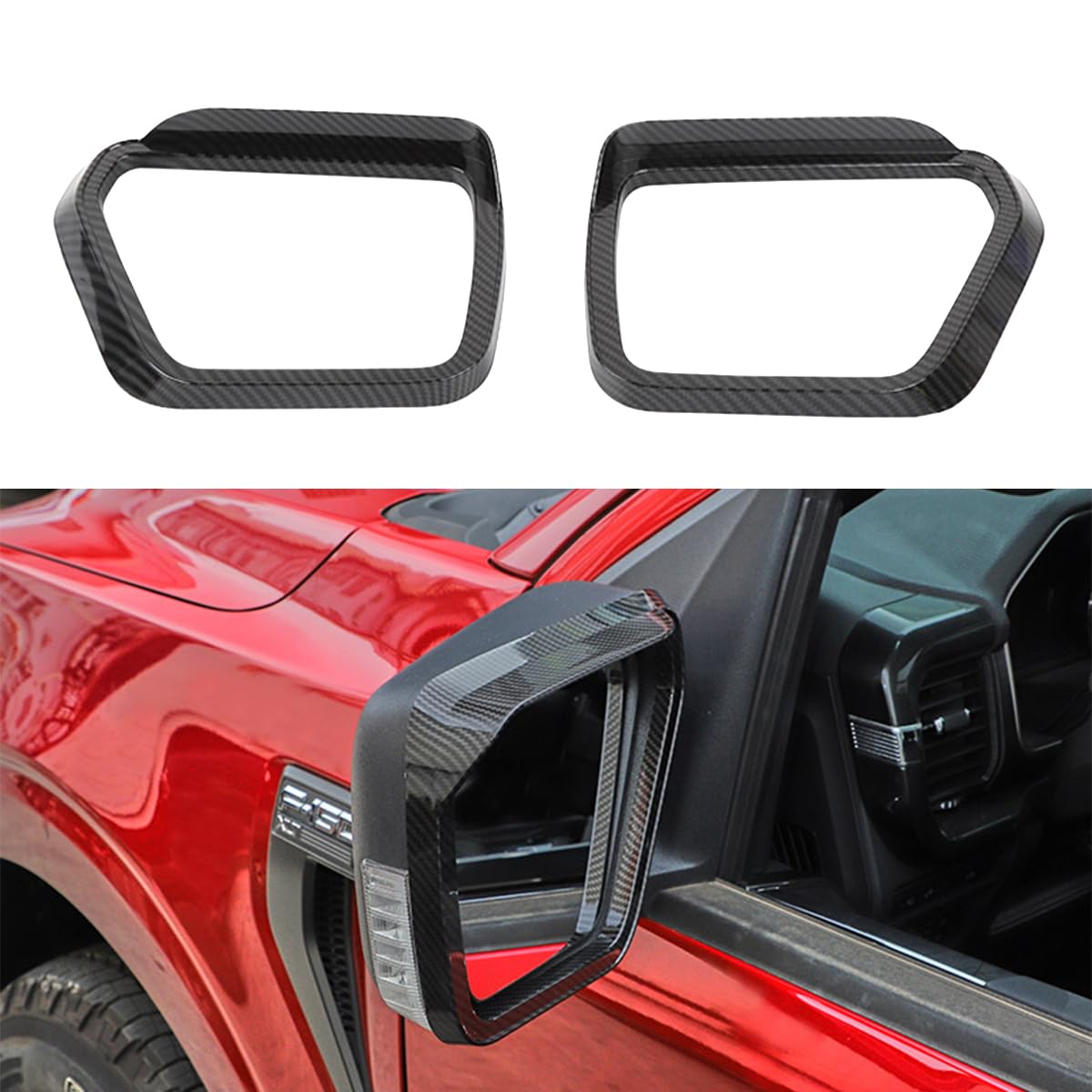 Keptrim Rearview Side Door Mirror Molding Trim Rain Shield Sun Visor Cover for Ford F150 2021 2022 2023 2024 2025, ABS Carbon Fiber, 2pcs