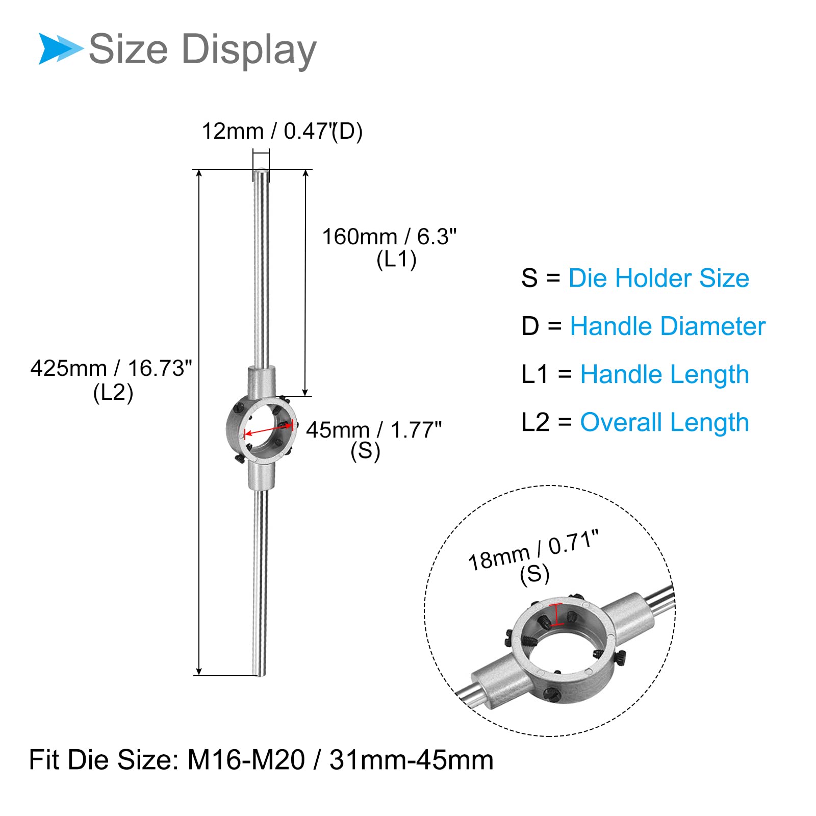 CoCud Die Stock Wrench, Fit M16-M20 / 31mm-45mm (OD) Round Dies, Adjustable Die Handle Holder - Image 2