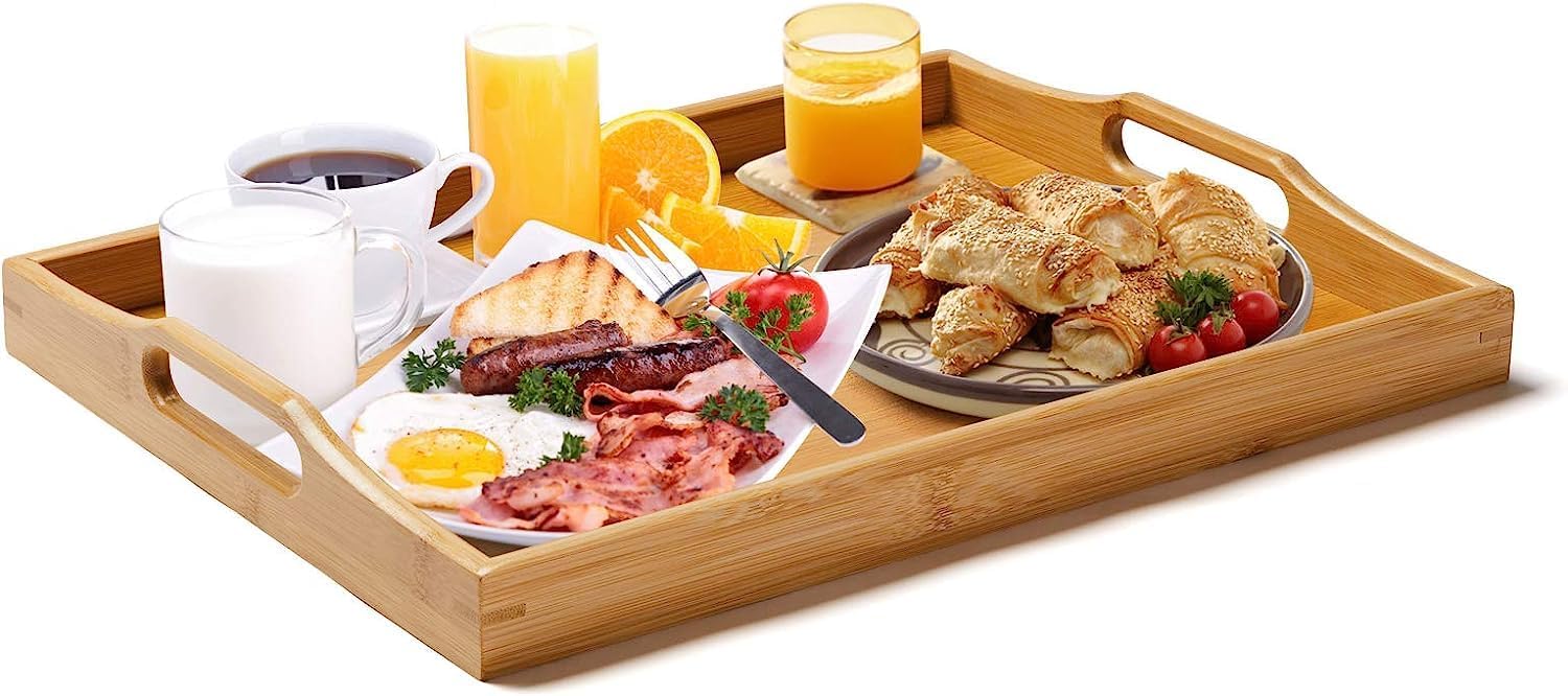 Plateau En Bois Extra Long 95 Cm - Plateau De Service Décoratif Avec Poignées - Idéal Pour Bougies, Décorations Ou Apéro