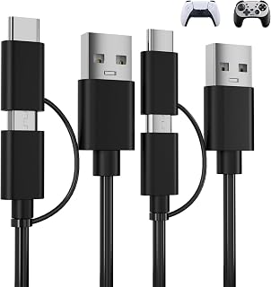 USB C/마이크로 2-in-1충전 케이블, PS5/PS4 컨트롤러와 호환, 1.8m(6피트) 충전 데이터 전송 USB 타입 C 충전기 코드 PS5 듀얼 센스, PS4, Xbox 시리즈 X/시리즈 S 컨트롤러와 호환 - 2팩