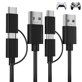 USB C/Micro 2-in-1Charging Cable Compatible with PS5/PS4 Controller, 6Ft Charging Data transmission USB Type C Charger Cord Compatible with PS5 Dual Sense,PS4,Xbox Series X/Series S Controllers-2pack