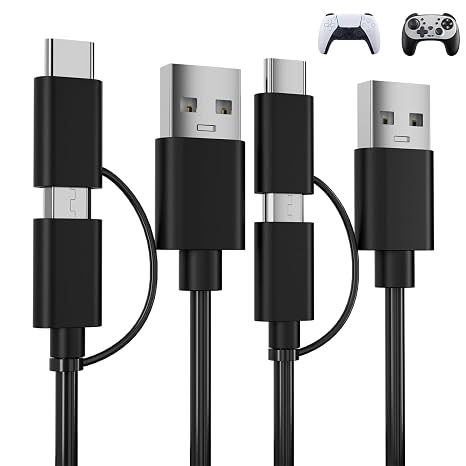 كابل شحن USB C/Micro 2 في 1 متوافق مع وحدة تحكم PS5/PS4، نقل بيانات الشحن بطول 6 أقدام سلك شاحن USB من النوع C متوافق مع وحدات تحكم PS5 Dual Sense وPS4 وXbox Series X/Series S-2pack