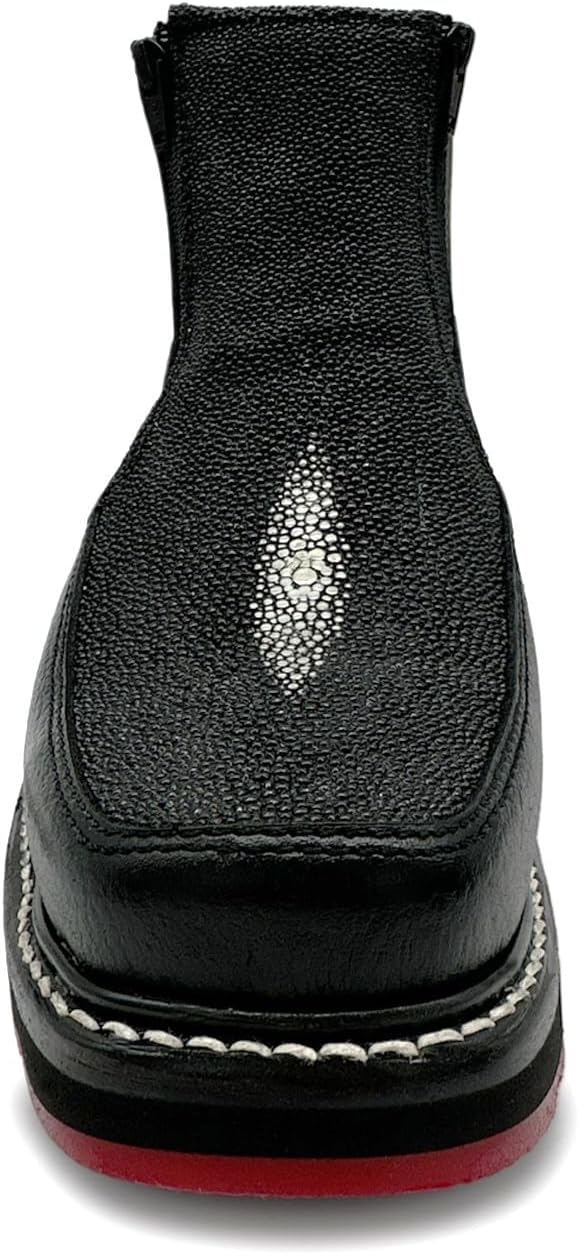 The Western Shops Men’s Black Leather Square Toe Short Ankle Stingray Print Embossed Cowboy Boot