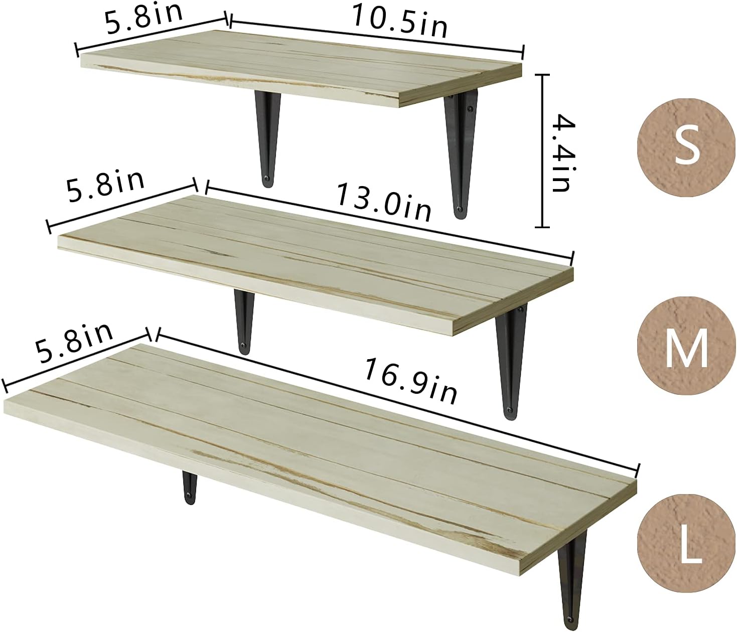 BAMEOS Floating Shelves, Rustic Wood Wall Storage Shelves, Wall Mounted Shelf Organizer Set of 3 for Living Room, Bedroom, Kitchen, Office,Bathroom