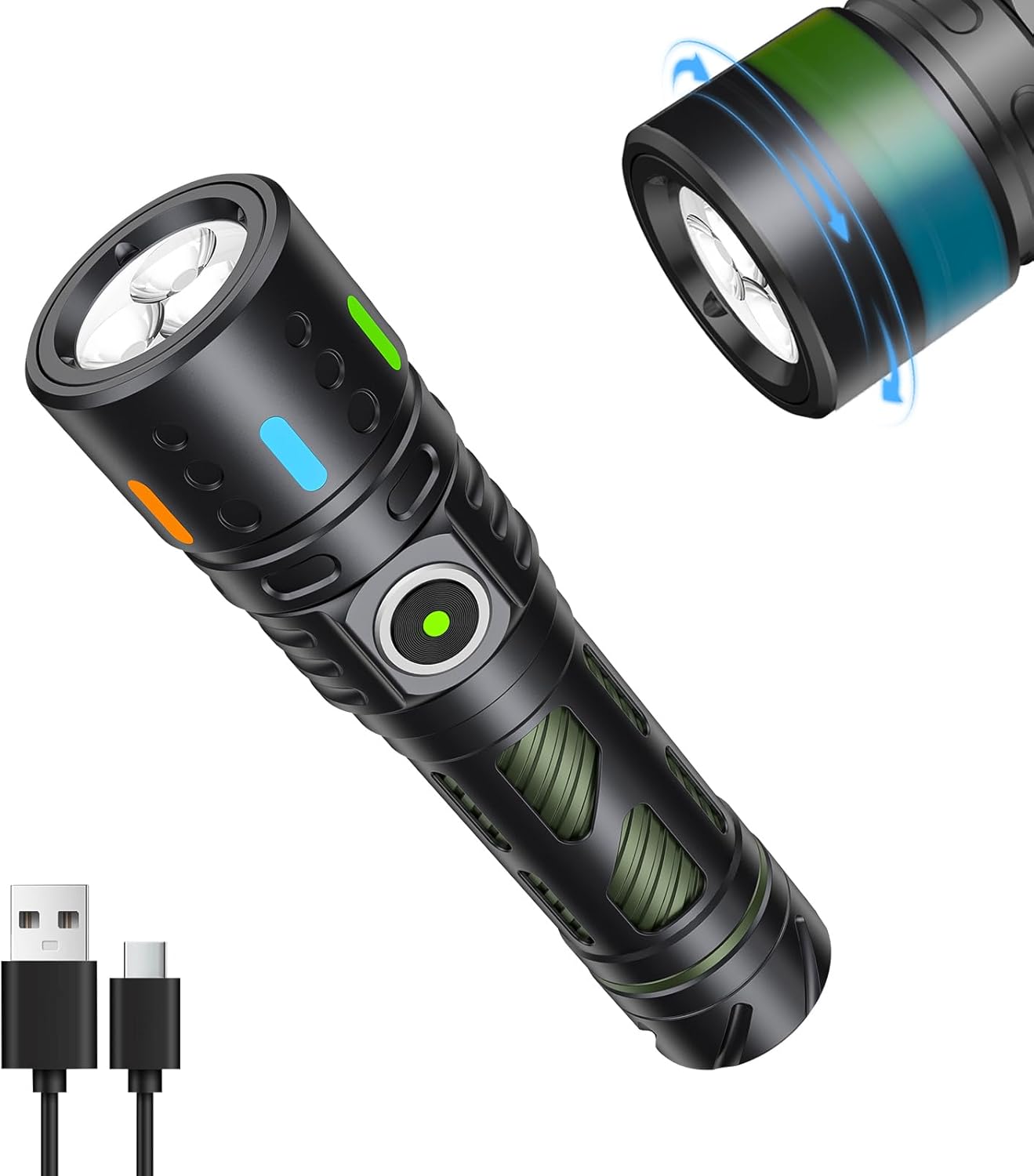 Hoxida Fidgets Gyro Flashlight Rechargeable, Super Bright Small LED Flashlight, 2H Fast Charging, Cool Gadgets Stress Relief Sensory Items for Men Anxiety