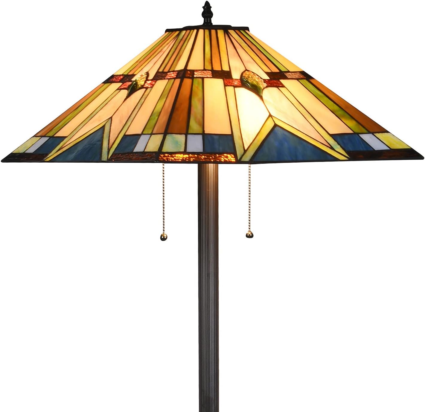 Tiffany Style Floor Lamp Vintage Stained Glass Shade 65” Tall Mission Floor Standing Reading Corner Light Fixture for Bedroom, Living Room, Office, Multi-Colored