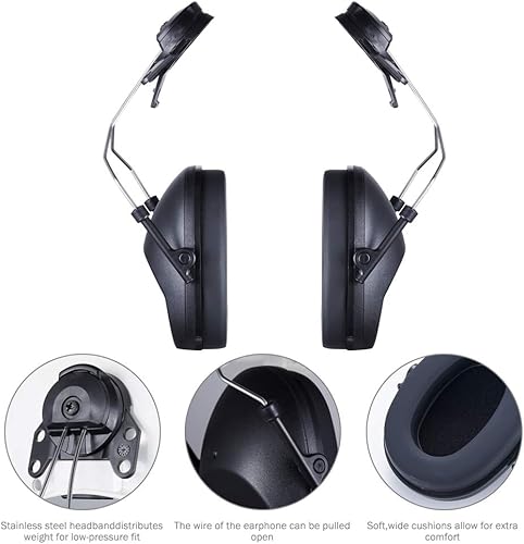 Miniatura 9 de Casco con cancelación de ruido, orejeras acoplables, bloqueo de sonido, protección auditiva para sitios de construcción, adaptadores