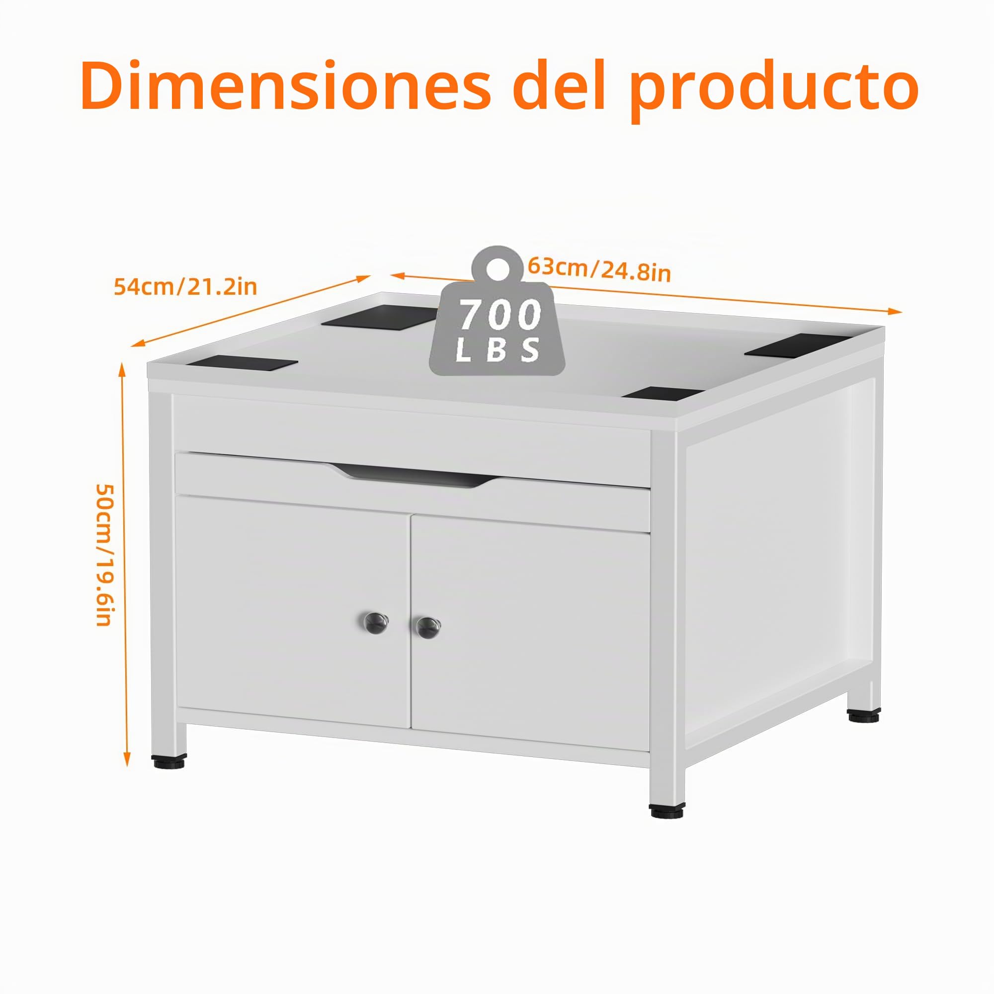 Pedestal para Lavadora y Secadora,Pedestal Antivibración con Estante para Cesta de Lavandería, Bandeja de Drenaje Integrada y Manguera,Hecho de MDF y Metal,Capacidad de 700lb,63 * 54 * 50cm