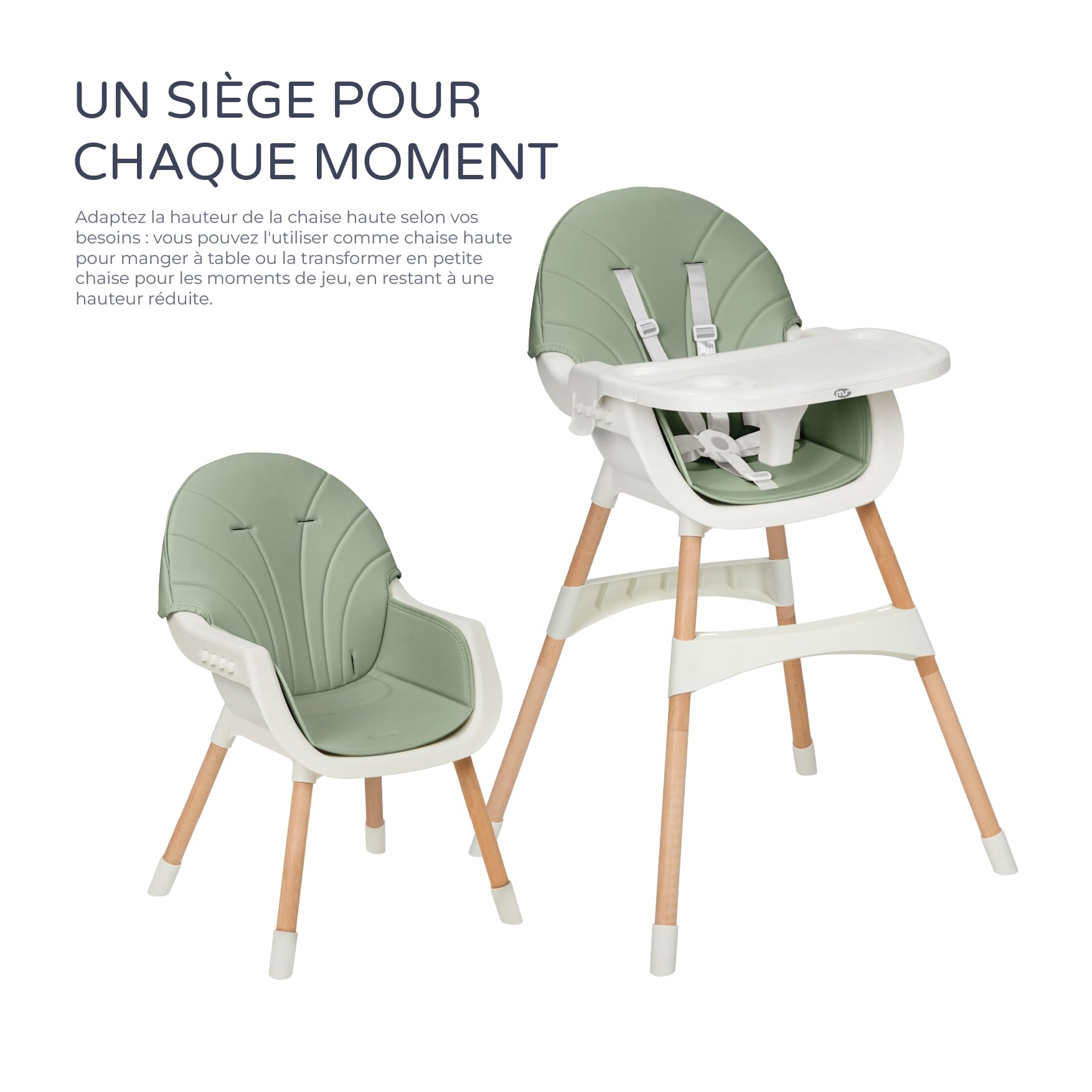 MS BabyWorld – MIKA – Chaise Haute pour Bébé 3 en 1 | Convertible en Rehausseur et Chaise | Siège Rembourré | Pliable et Évolutive