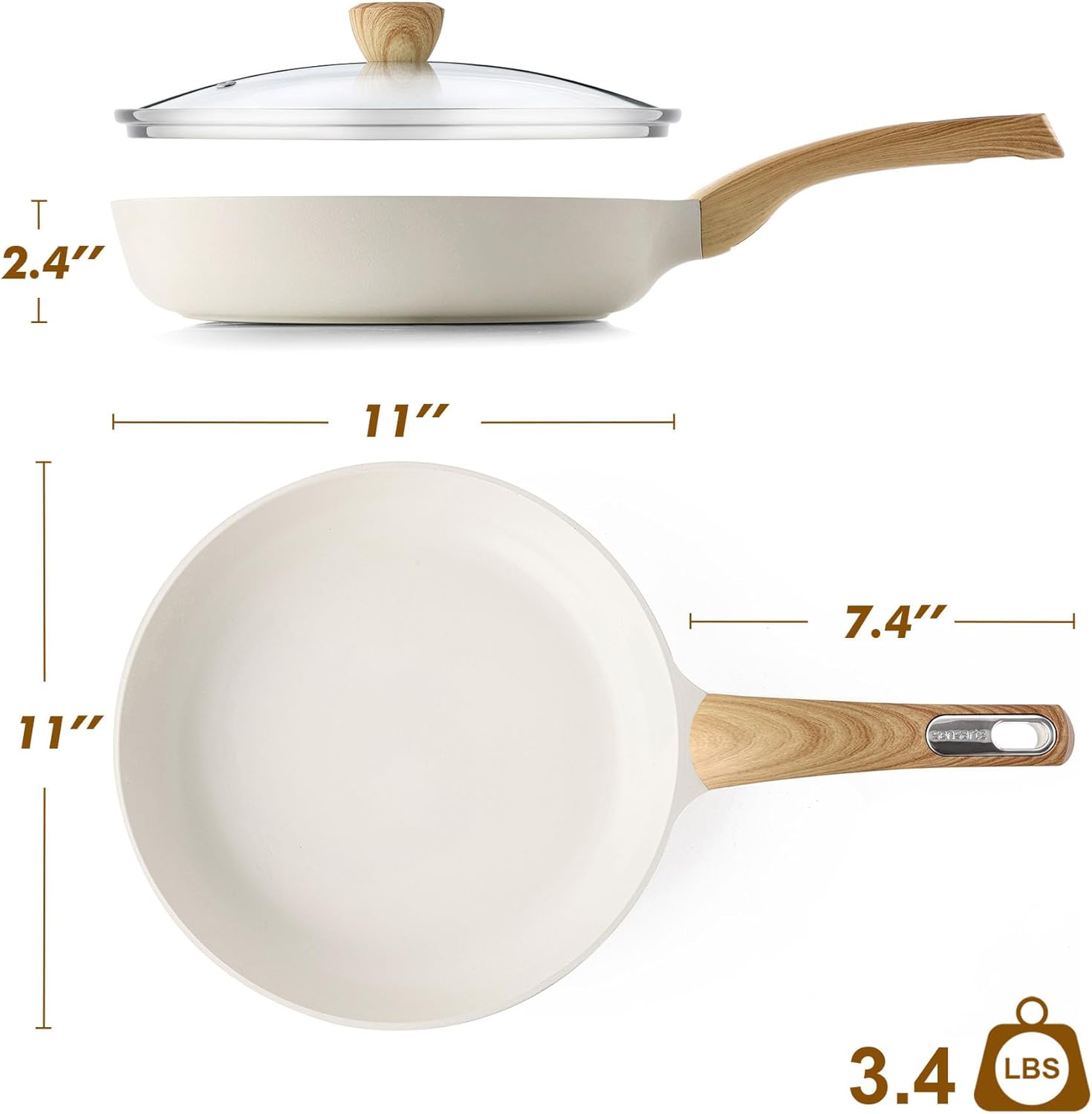 SENSARTE Ceramic Nonstick Frying Pan Skillet with Lid 11inch Non Stick Omelet Pan, Non-toxic Healthy Kitchen Cooking Chef's Pan, Free of Intentionally Added PFOA/PFAS/PTFE, Induction Compatible, White - Image 9