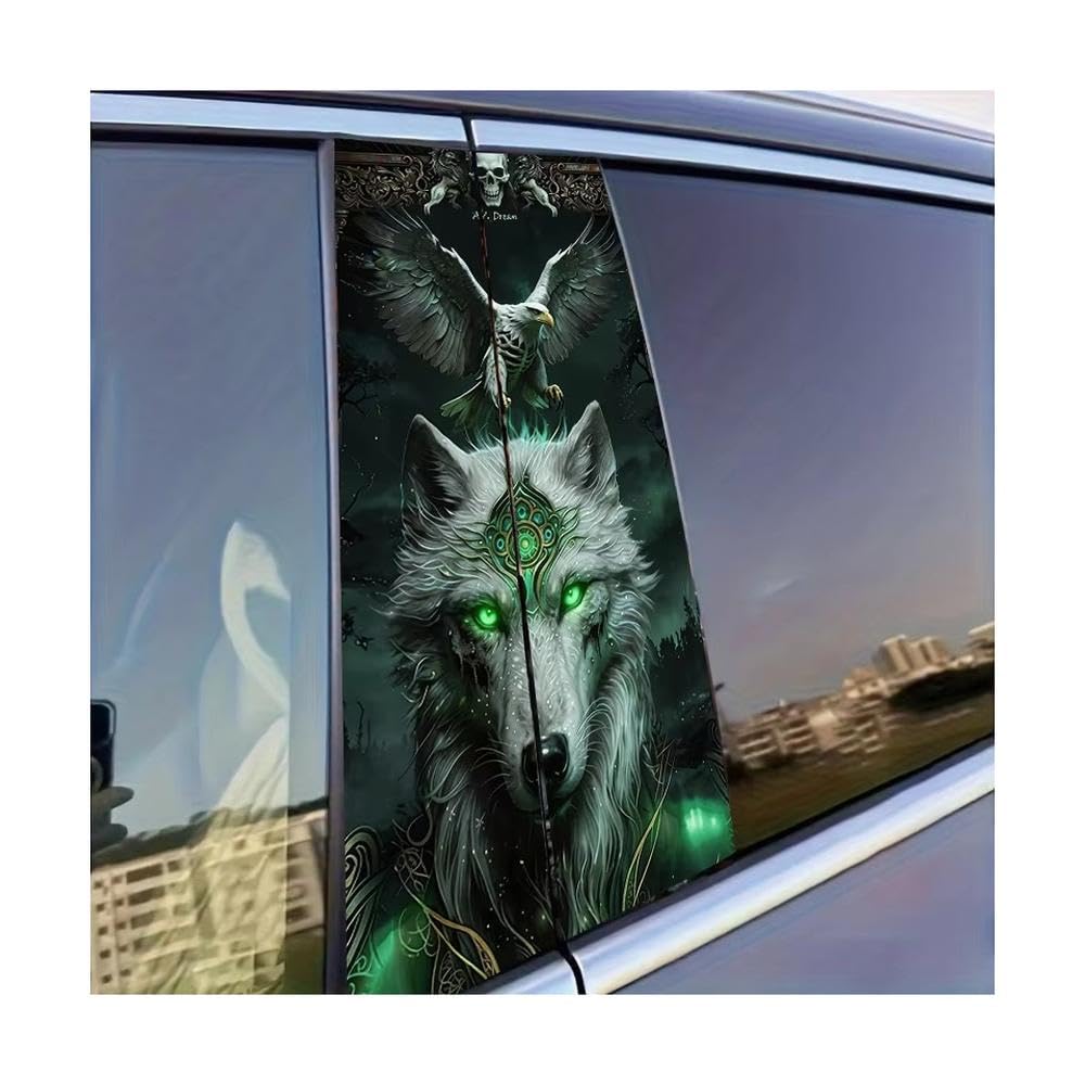 Dabhuoc One Color Car Parts 2Pcs Car Center Pillar Sticker Wolf & Eagle Domain Glossy Protective Polyethylene Film