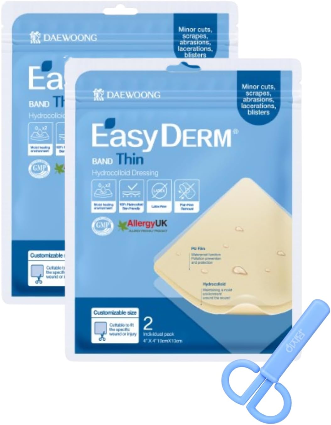 Easyderm Thin Collection (4"x4" 2 Pack (4 Dressings) + Mini Scissors)