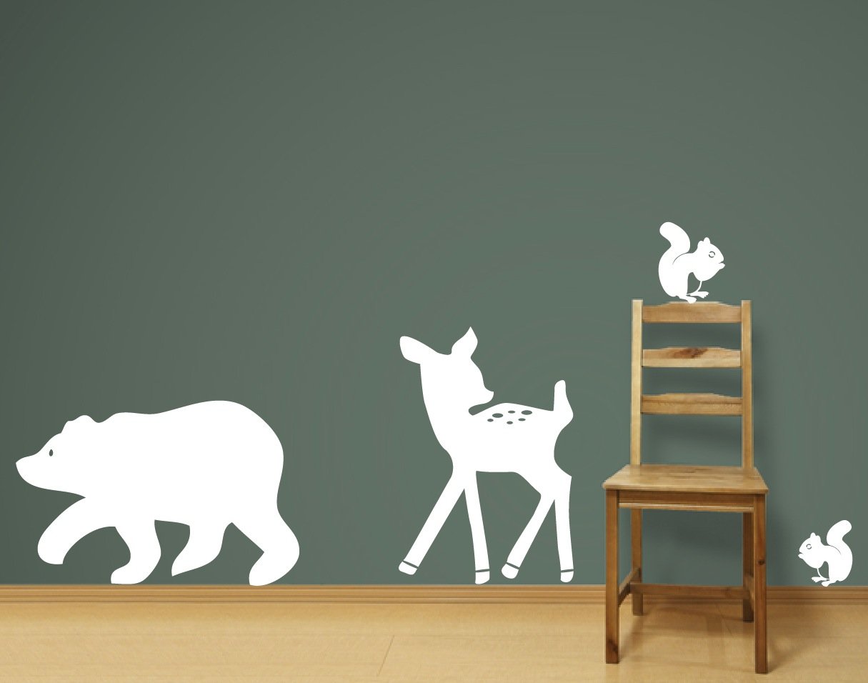 Bear, Deer and Squirrels Wall Decals Sticker Nursery Decor Art Mural! (gloss white)