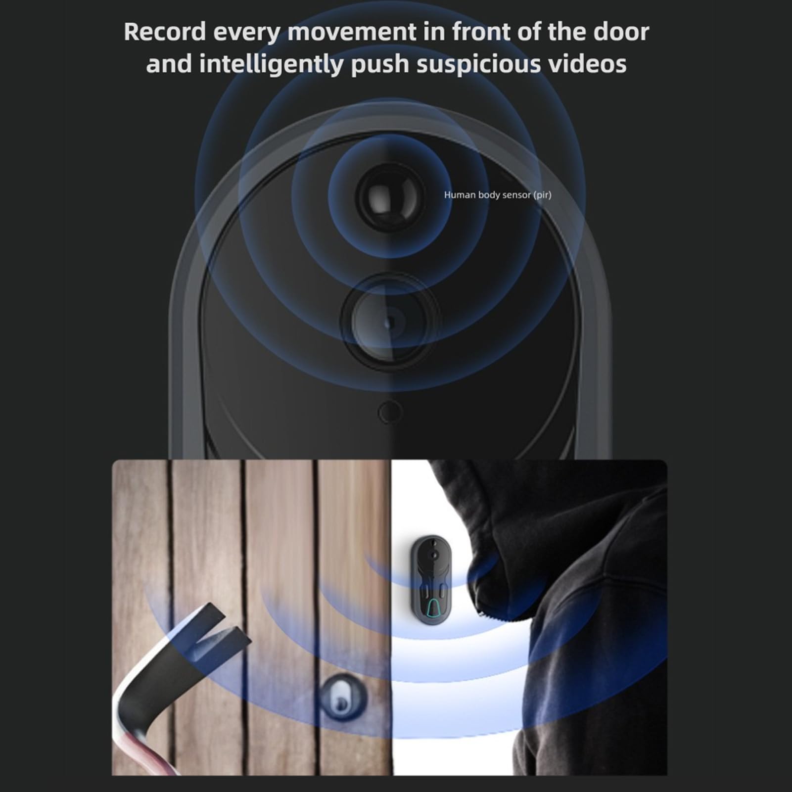 banapoy Video Citofono WiFi 1080P HD Rilevamento Umano PIR, Interfono | Videocitofono con Telecamera, per Interni Esterni, Ville, Appartamenti, Uffici Case Porta Casa, Angolo Visione 166°