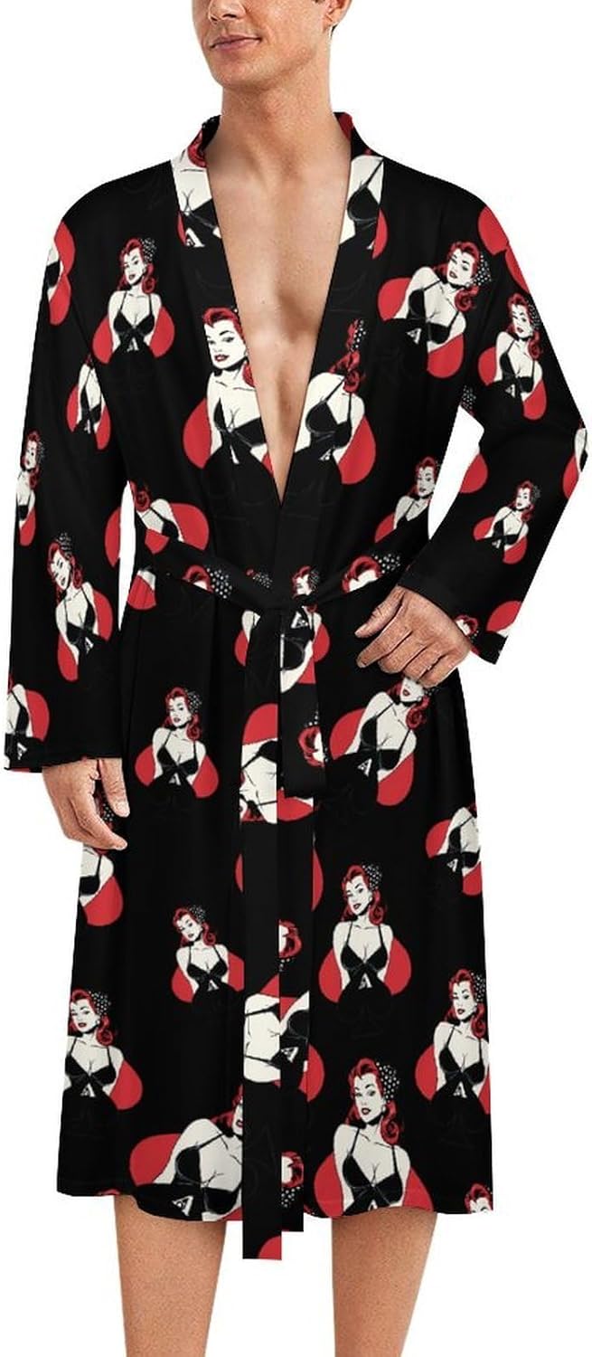 Pin Up Aces1 of Spades1 Poker Mens Robe Long Bathrobe for Women Bath Robes Lightweight Soft Printed Sleepwear