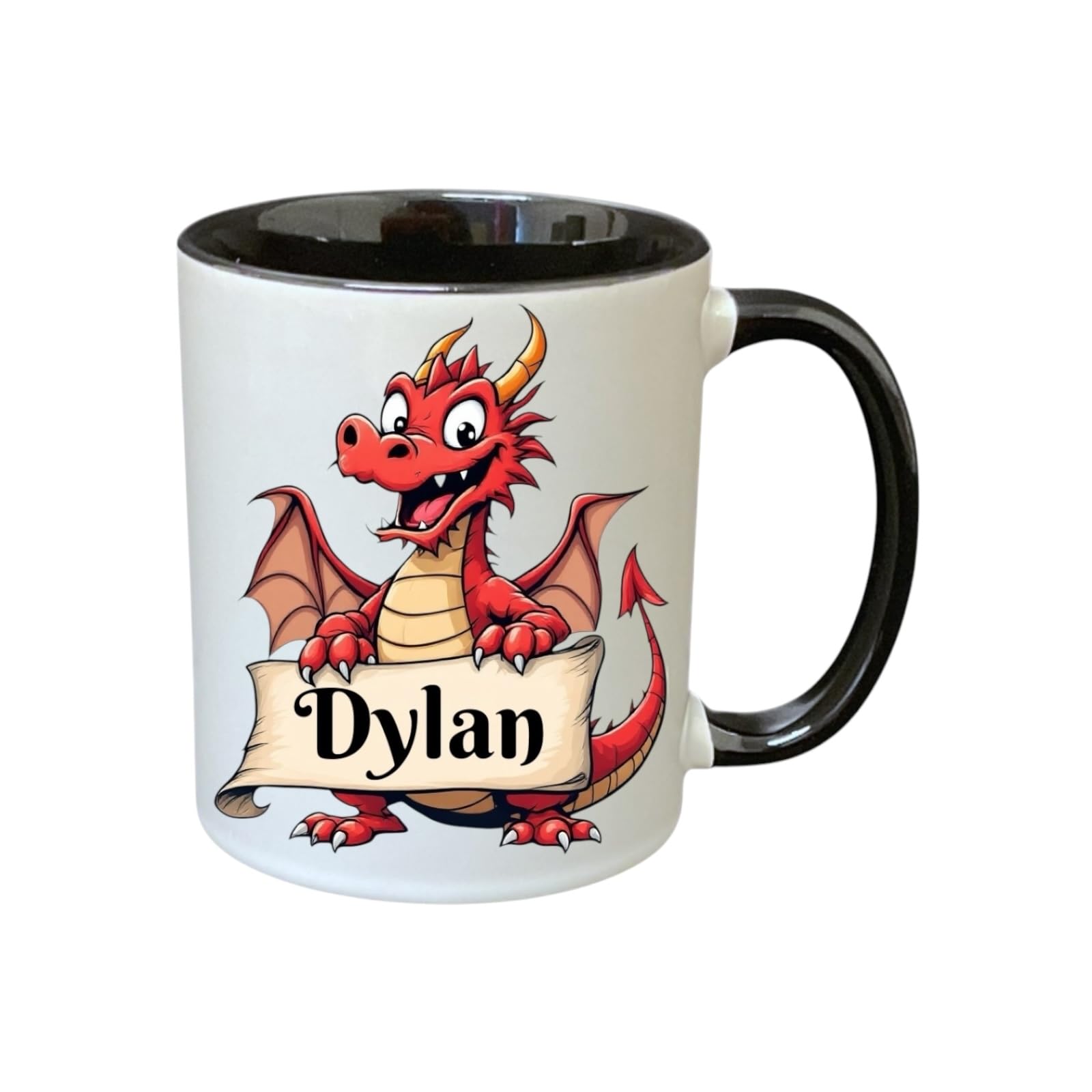Personalised Gift Mug - Cute Welsh Dragon Design (Add Your Name Here!) (Black)