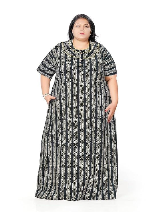 Image of Tout ENSEMLE Women's Cotton Printed Maxi Nighty - Plus Size Nightwear 3XL, Comfortable Lounge Dress for Ladies, Soft Breathable Sleepwear - Floral Design, Summer Night Gown