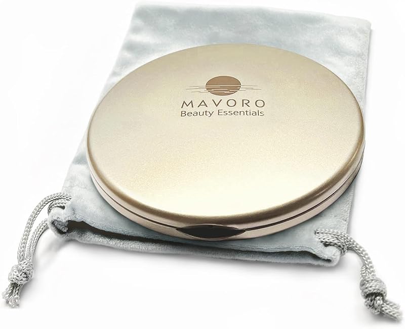 Espelho compacto de maquiagem Mavoro 4" com ampliação 1x/10x, Champagne Gold