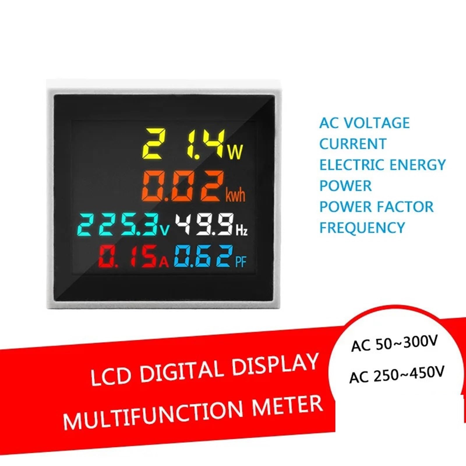 Medidor multifunción con pantalla Digital LCD 6 en 1 D48-2058 Mini medidor electrónico de corriente de voltaje de vatios-hora(AC 250-450V)