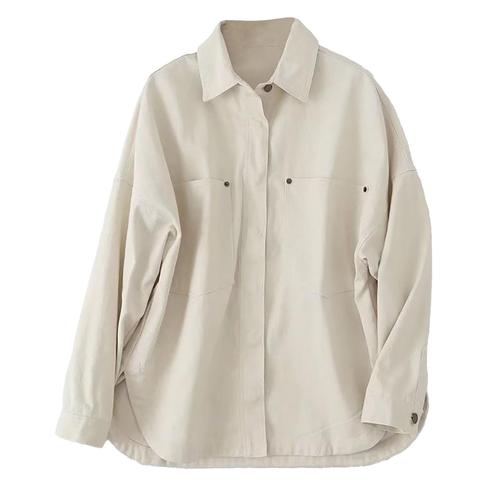Camicia da donna lunga, oversize, con tasche sul petto, con bottoni, a maniche lunghe, in jeans, estiva, casual, elegante, vestibilità regolare