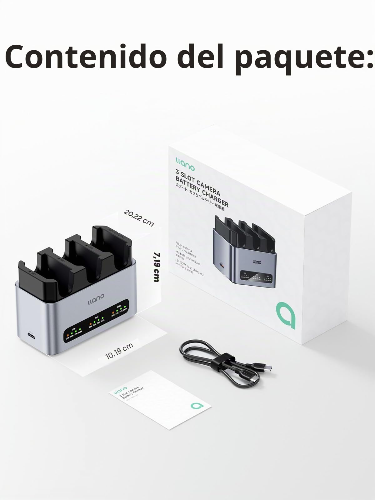 llano 30W NP-FZ100 Cargador de batería rápido para Sony baterías de cámara A7III,A7IV,A6700,FX3,FX30,A9,A7C,A7CII,A7RV,A7RIII,A6600,ZV-E1, ZV-E10II,A1,FX2,USB-C, indicador LED, carcasa de aluminio CNC