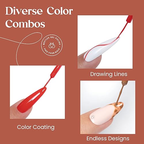 Miniatura 7 de beetles Gel Polish 12 piezas de esmalte de gel blanco nude, rojo y verde, pintura en remolino, arte de uñas en gel, pincel fino integrado en