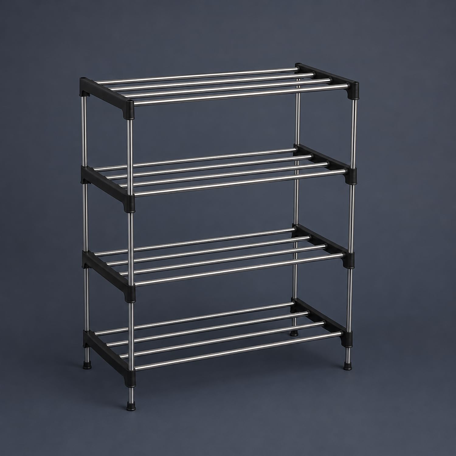 Shoe Rack, Stainless Steel, Rust-Proof Sturdy Organiser for Entryway, Books, Plants, Black and Silver (4 Tier)-image-45