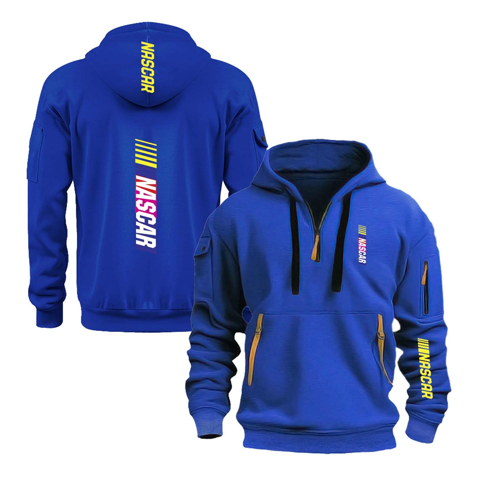 NXTBHDCW Men's Printed Hoodies Stareet Wear for N.A.SC.A.R Half Zip Coats with Pocket Outwear Cozy Tops Hoody Active Spring Autumn Jackets Long Sleeve Sweatshirt-LanS||xx_l