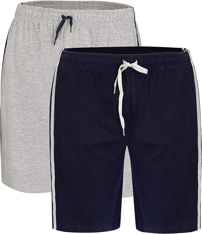 2 Pack Men's Lounge Wear Shorts Super Soft Comfy Cotton Nightwear Pyjama Bottoms