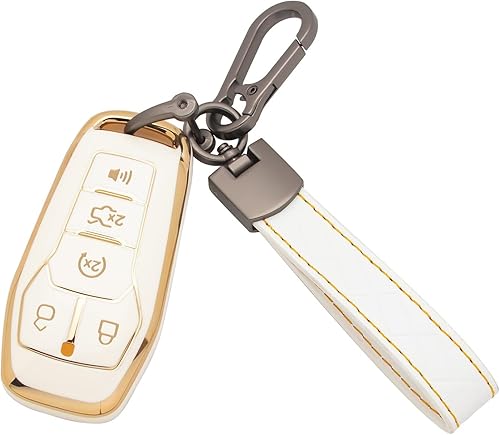 Xotic Tech - Funda para llavero de control remoto de TPU blanco con llavero compatible con Ford Mustang F150 Raptor F-Series Truck Edge Explorer