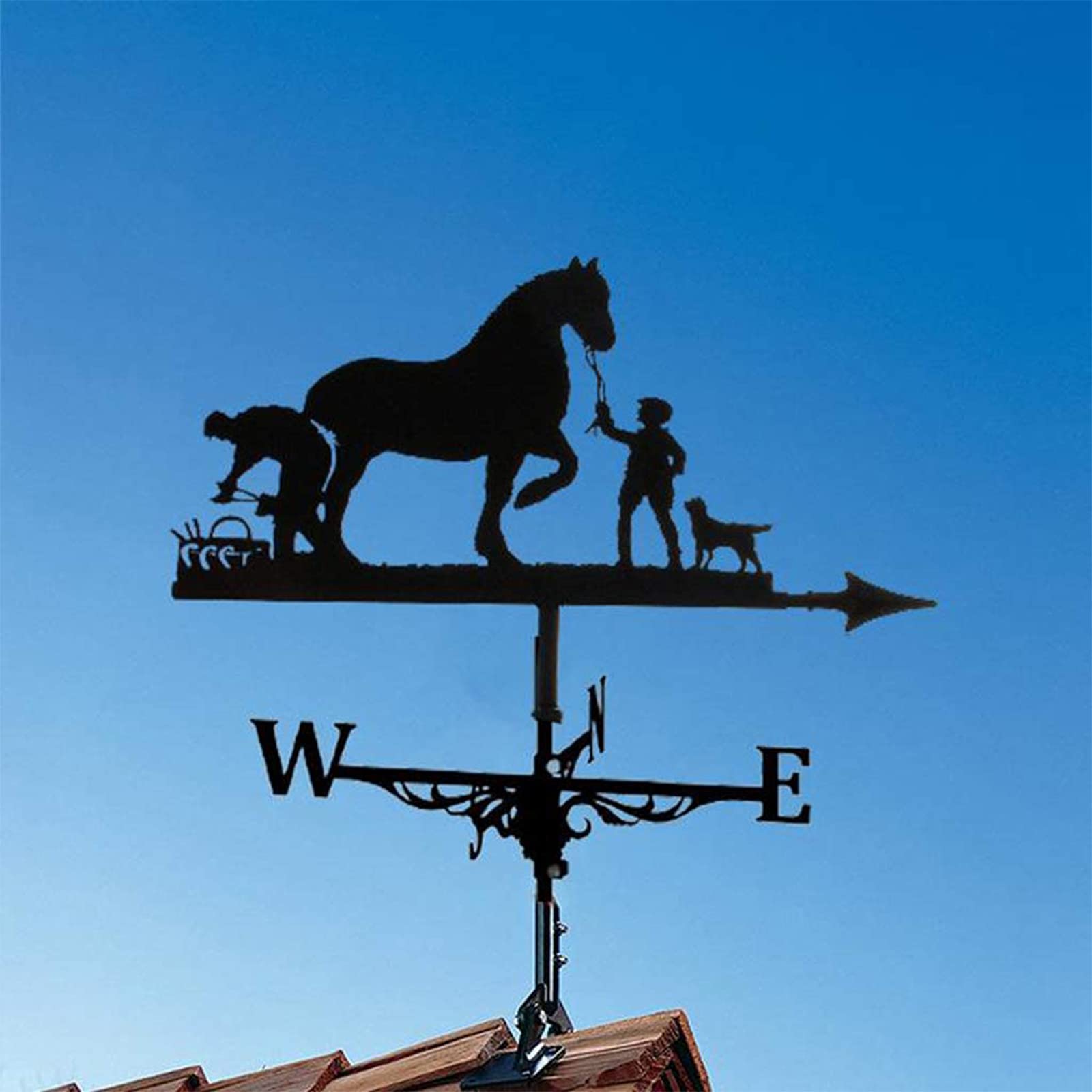 Metalowy Wiatrowskaz Zwierzęcy, Wiatrowskaz W Stylu Vintage Czarny Pusty Wskaźnik Kierunku Wiatru Z Uchwytem Montażowym Do Dekoracji Na Dachu Ogrodu Na Zewnątrz Padok Wiatrowskaz (Koń)