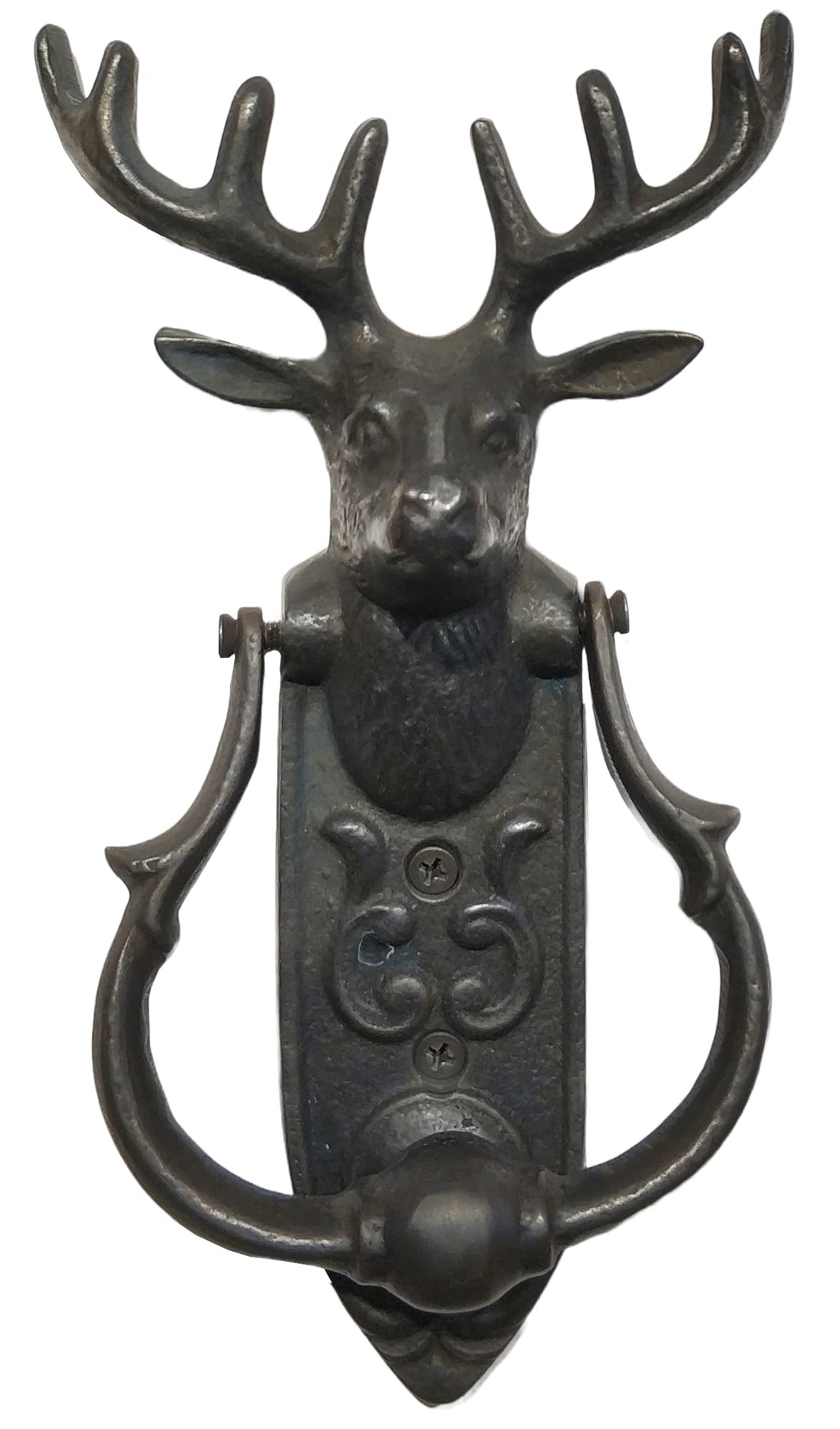 Anatolica Black Oxide Stag Head Door Knocker On Ornate Decorated Plate,Solid Brass (Black Oxide)