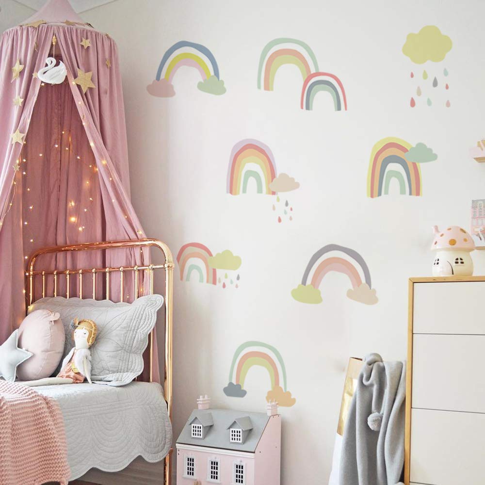 Alwayspon Kids/Girls Room Cute Rainbow Cloud Wall Sticker, Removable Watercolor Wall Decals, Peel and Stick Wall Art Murals for Home Nursery Decoration Living Room Decor