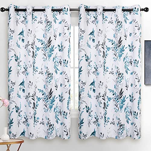 Image of MYSKY HOME Floral Blackout Curtains for Kitchen Room Darkening Thermal Insulated Panels 54 Inch Long Light Blocking Grommet Rustic Curtains for Dormer Window, 2 Panels, Turquoise
