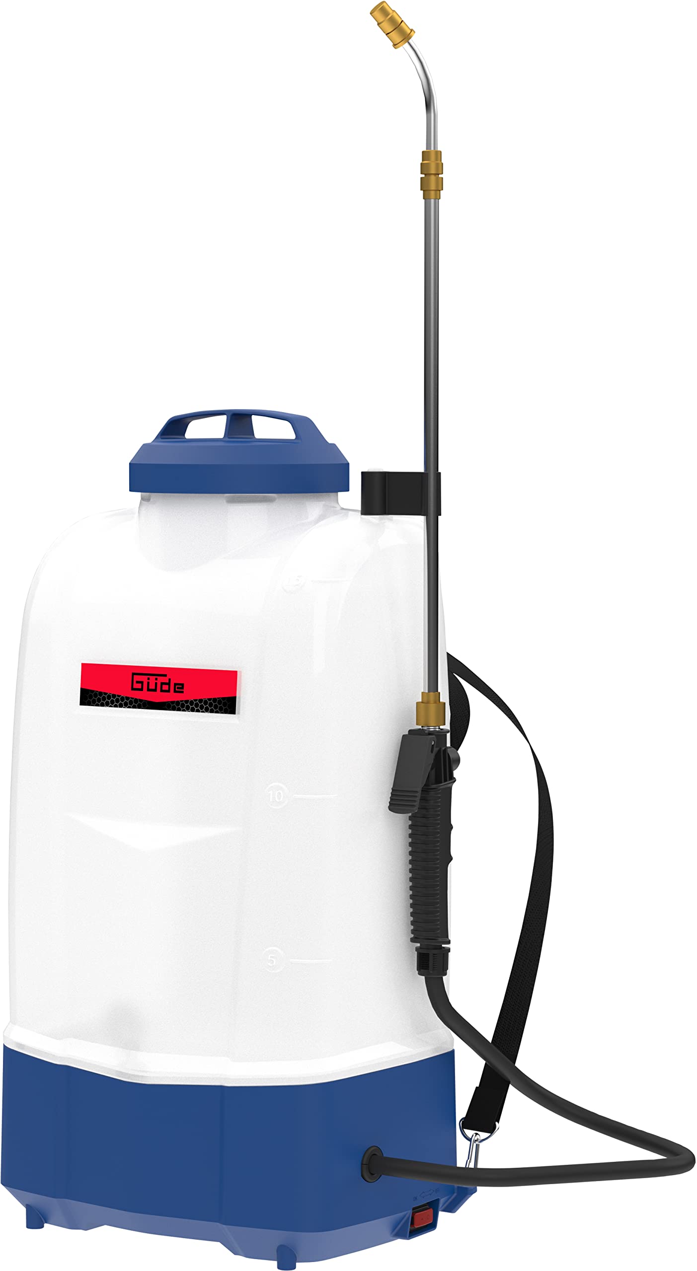Güde Pulverizador Trasero con batería SG 18-0 R (depósito de 18 V, depósito de 15 l, Lanza telescópica de 600 – 1000 mm de Aluminio, Correa de Transporte, Boquilla de latón Ajustable para Chorro