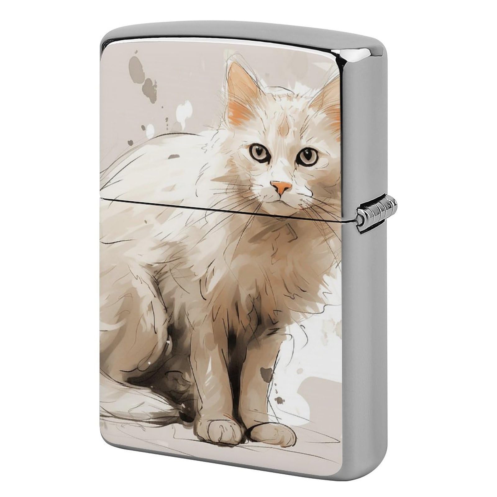 White Cat Pictures Lighter Case for Men, Personalized Lighter Cover for Valentine's Day Gifts, Flip-Top Lighters Shell for Outdoor, Portable Lighters Protective Sleeve