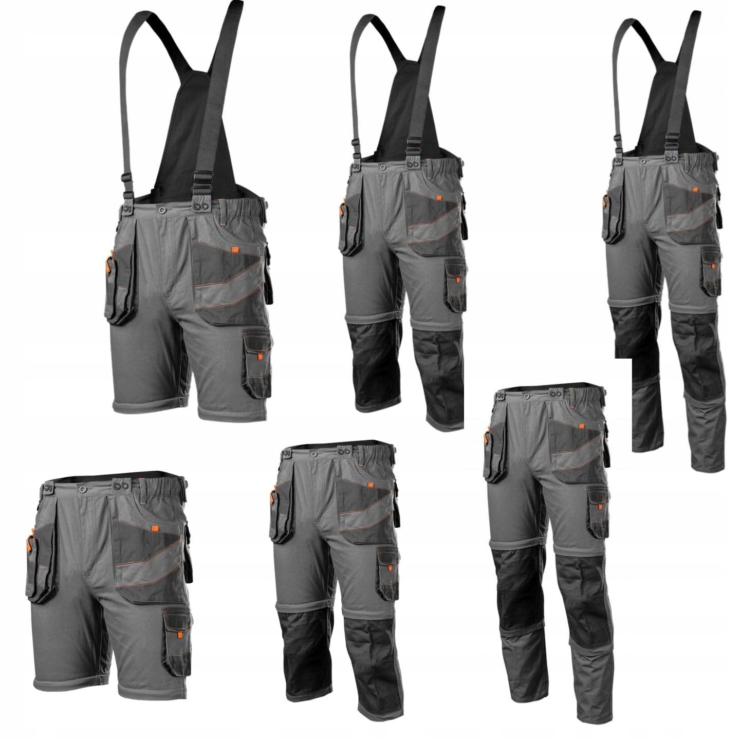 NEO TOOLS Ensemble de vêtements de travail | Pantalon de travail 6 en 1 (short court, pantalon, pantalon 3/4, avec ou sans bretelles) + veste de travail 2 en 1 (gilet, veste de travail) + T-shirt