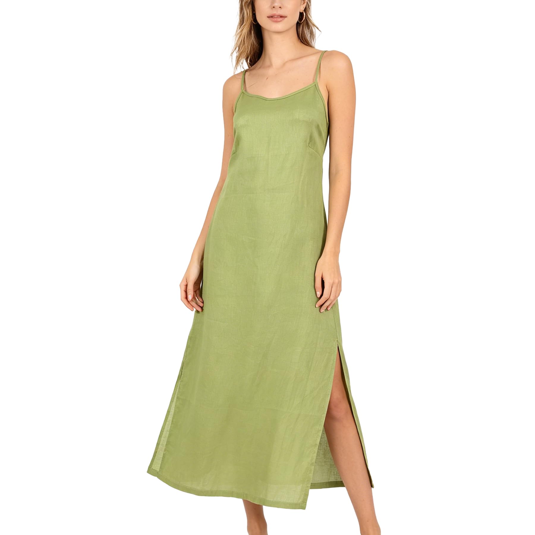 Amazhiyu Vestido de verano para mujer, vestido largo de lino, vestido largo de verano, vestido maxi, vestido de flores, tirantes delgados, sin mangas, cuello redondo, vestido de playa, vestido de