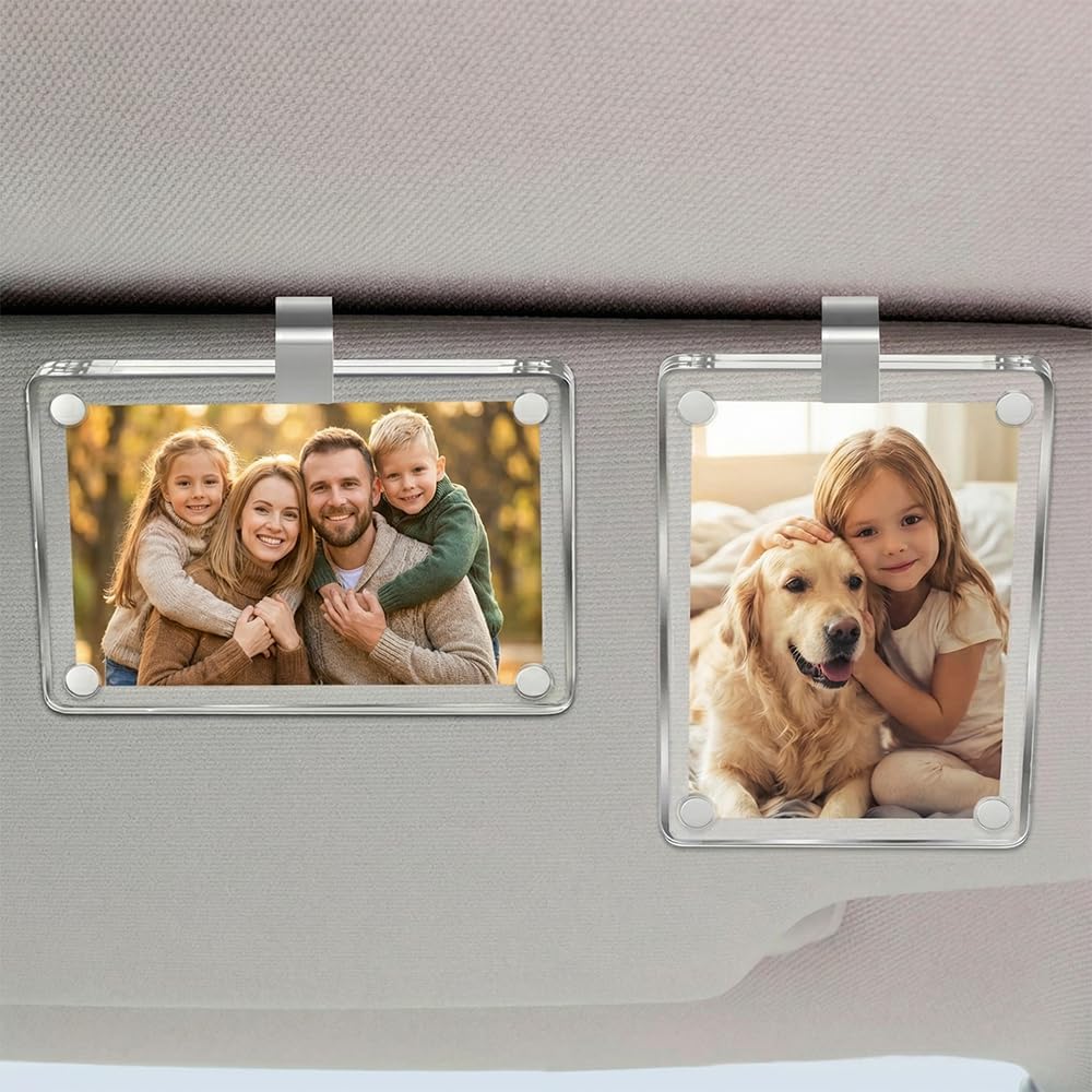 2Pcs Visor Clips for Cars, ''3.5x2.4''inch Car Picture Holder, Adding Family or Personal Photos, Personalized Car Accessories Magnetic, Gift for Couples Family Pet