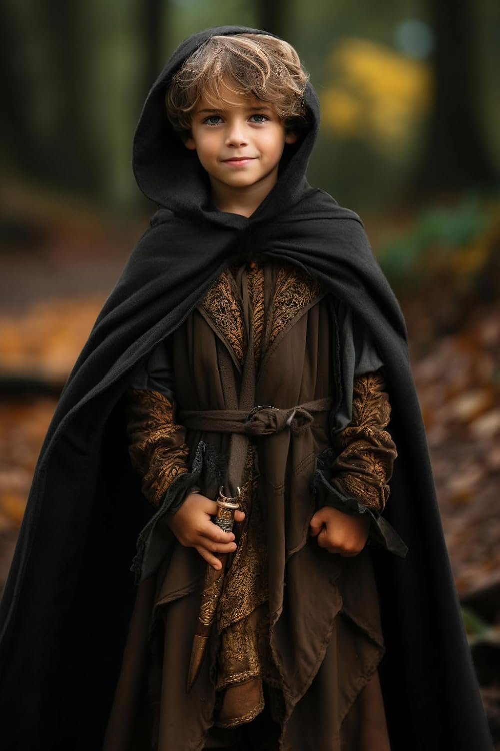 Renaissance Costume for Boys Kids Medieval Cloak With Hood Halloween Ranger Wizard Elven Hooded Cape Robe - Image 4