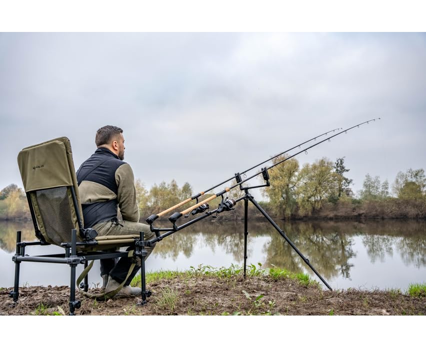 Korum Progress K0300055 - Braccio per canna da pesca a 2 canne da pesca, ideale per barbi o carpe di fiume, design resistente anti torsione, barre a sgancio rapido, gambe anteriori con angolo